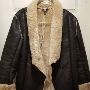 Neiman Marcus Faux Fur Lined Faux Suede Coat - M